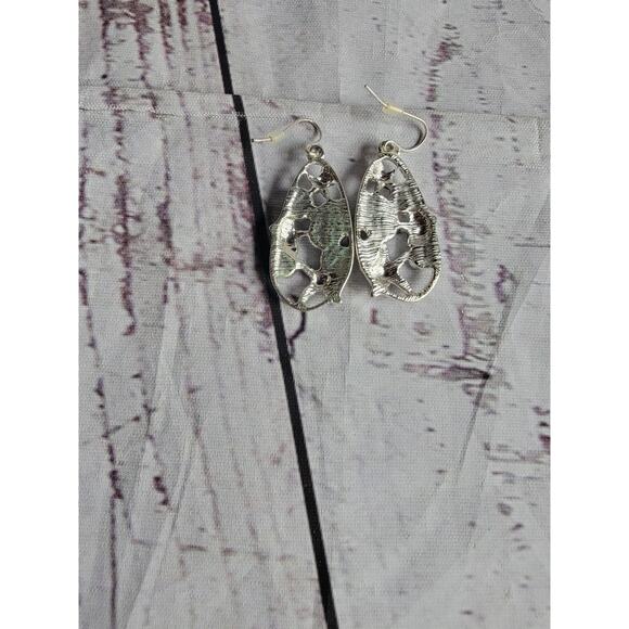 Starfish and Opal Oval Stone Teardrop Earrings Silvertone Nautical Beach - Picture 4 of 5